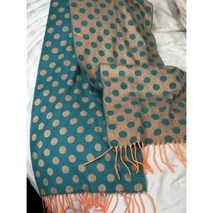 100% Cashmere Scarf Teal/peach So Soft Warm Made In Scotland Present Gift NWOT